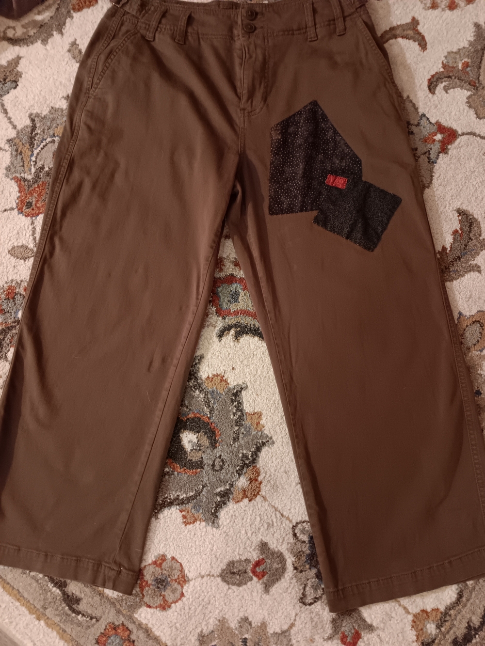 Liverpool Brown Chino Pants with Black Patch Accent
